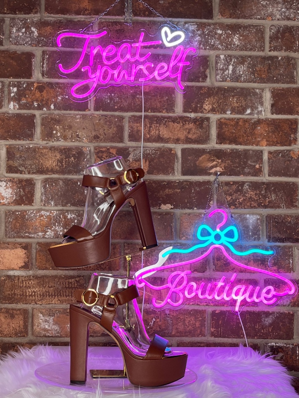DKNY Brown Leather Open-Toe Slingback Platform Heels